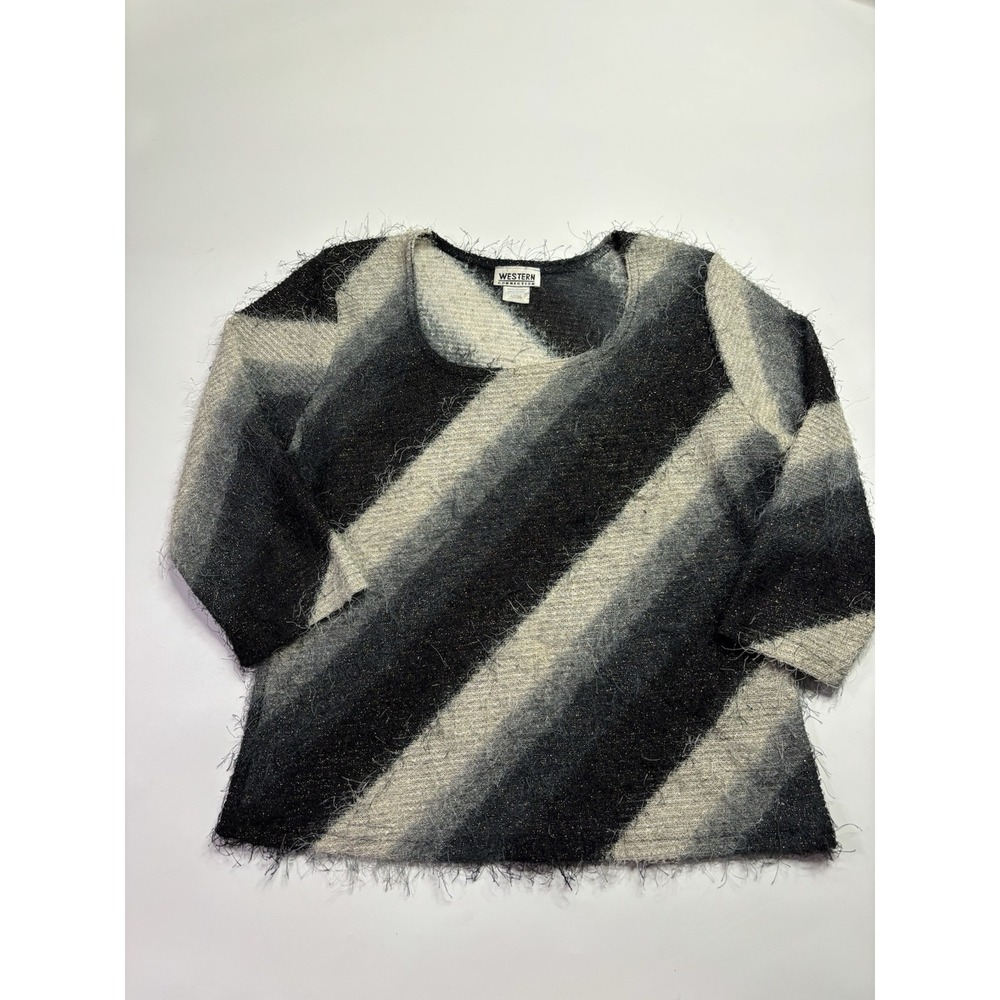 Vintage Western Connection Womens Brushed Frayed‎ Striped Sweater Women's Sz L